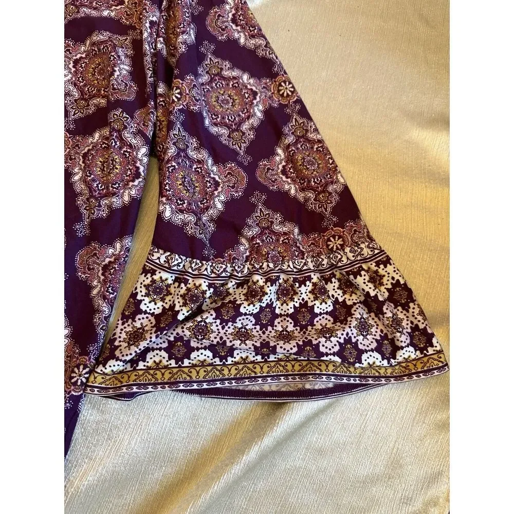 Roz & Ali 2X Plus V-neck Zip 3/4 Bell Sleeve Purple Tunic Top Boho Flowy Stretch - Picture 5 of 8
